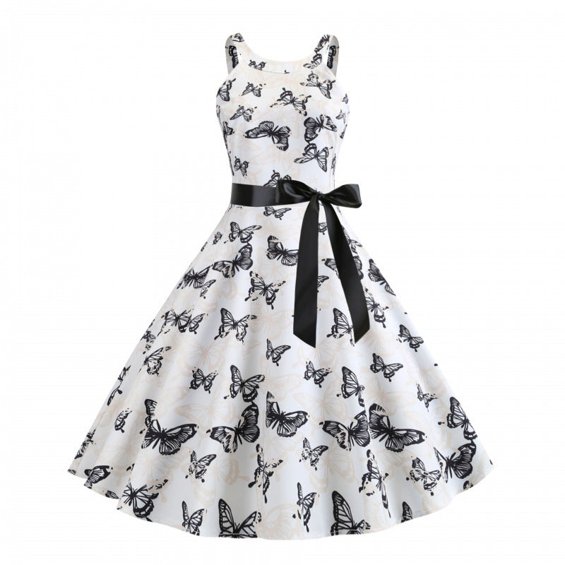 Robe midi pour femmes avec imprimé papillon et ceinture à la taille Levoire