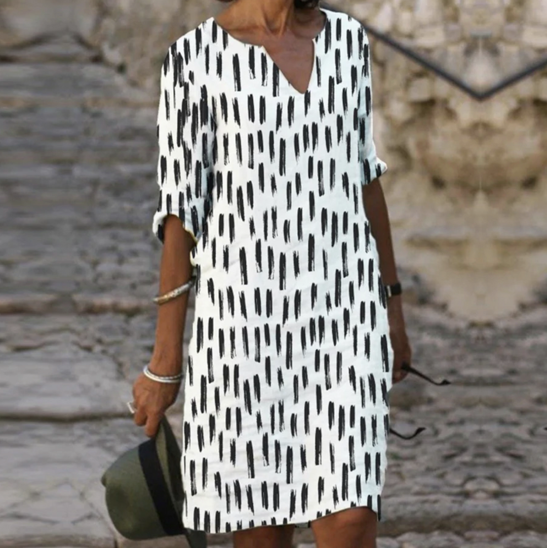 Levoire | Tunique-Robe Abstraite Noir et Blanche avec Décolleté en V - Élégante et Légère pour Été XXL
