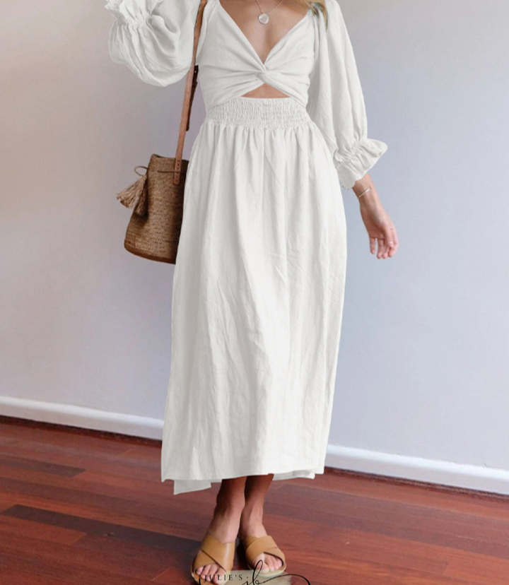 Levoire | Robe Française Avec Des Manches Cloche Blanc