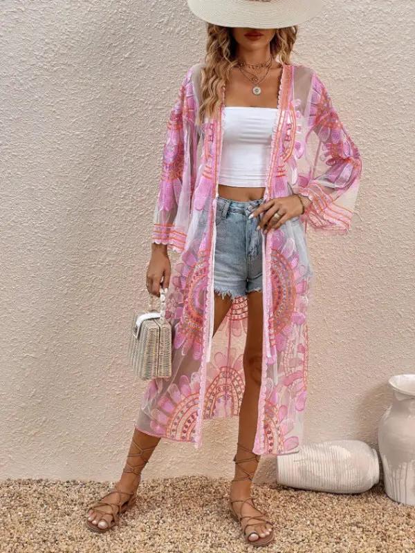 Levoire | Nouvelle Robe de Plage Lente Vacances Ébène Cardigan Maillot de Bain Couverture Protection Solaire Vêtements Rosa TAILLE UNIQUE