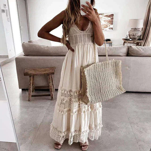 Levoire | Robe En Dentelle Pour Femme Avec Décolleté En V 01 Beige
