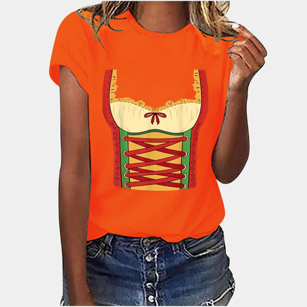 Levoire | T-Shirt Manches Courtes Imprimé Dirndl T-Shirts Vêtements Femme Orange