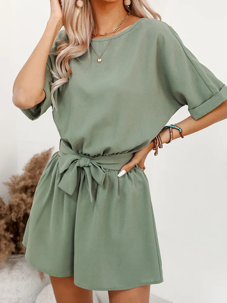 Levoire | Combinaison Short Avec Col Rond Vert olive