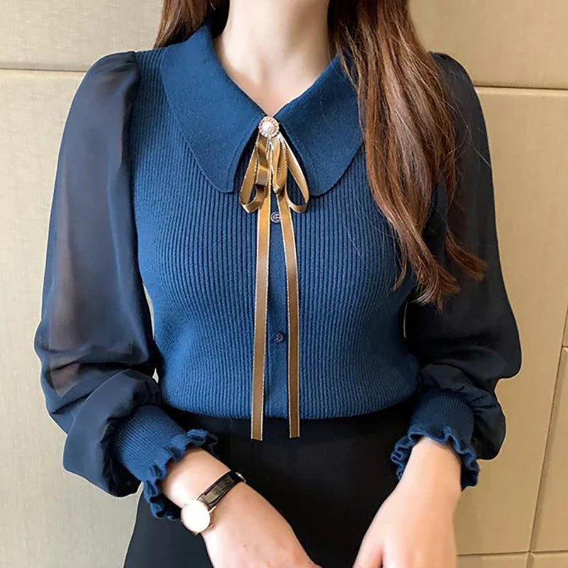 Levoire | Pull Élégant Pour Femmes Avec Col Bleu Une taille