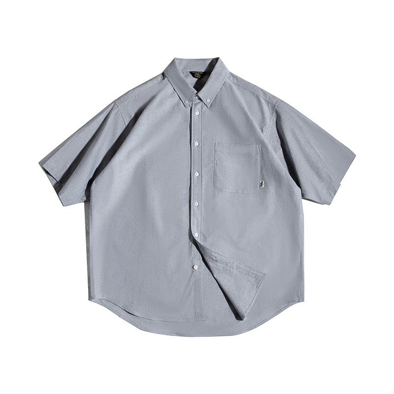 Levoire | Oxford Retro Surdimensionné Chemise À Manches Courtes Avec Poche Gris