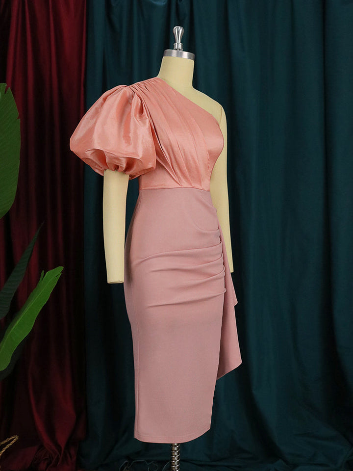 Levoire | Une Épaule Volants Plissés Fente Midi Robe