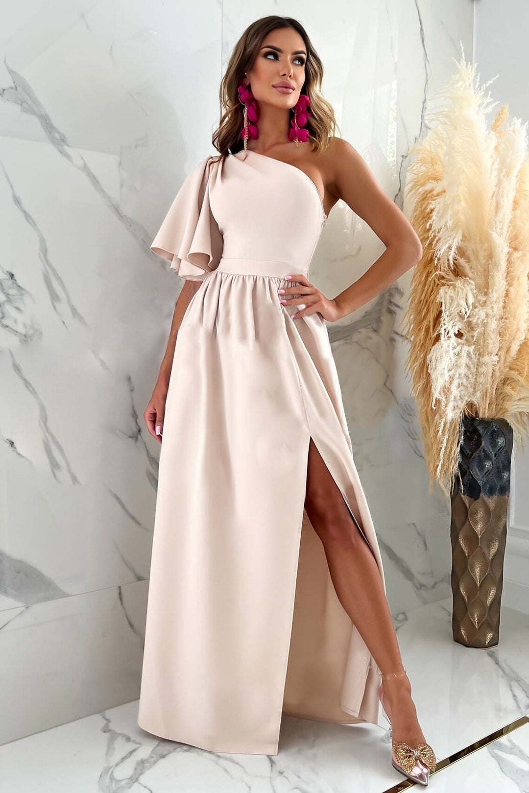 Levoire | Robe longue à une épaule Beige