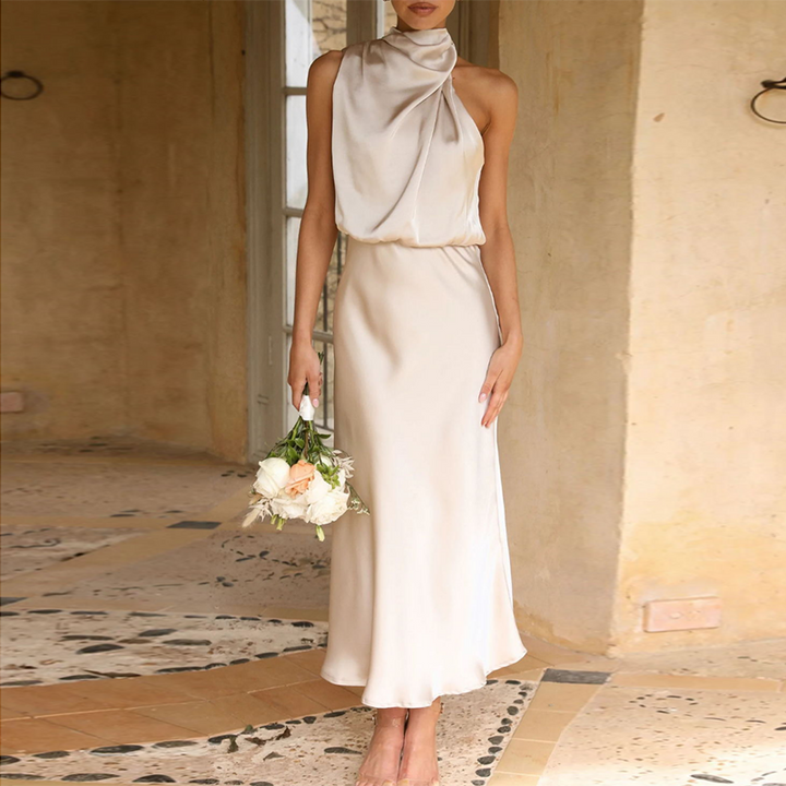 Levoire | Robe en satin à une épaule pour toutes vos occasions Beige