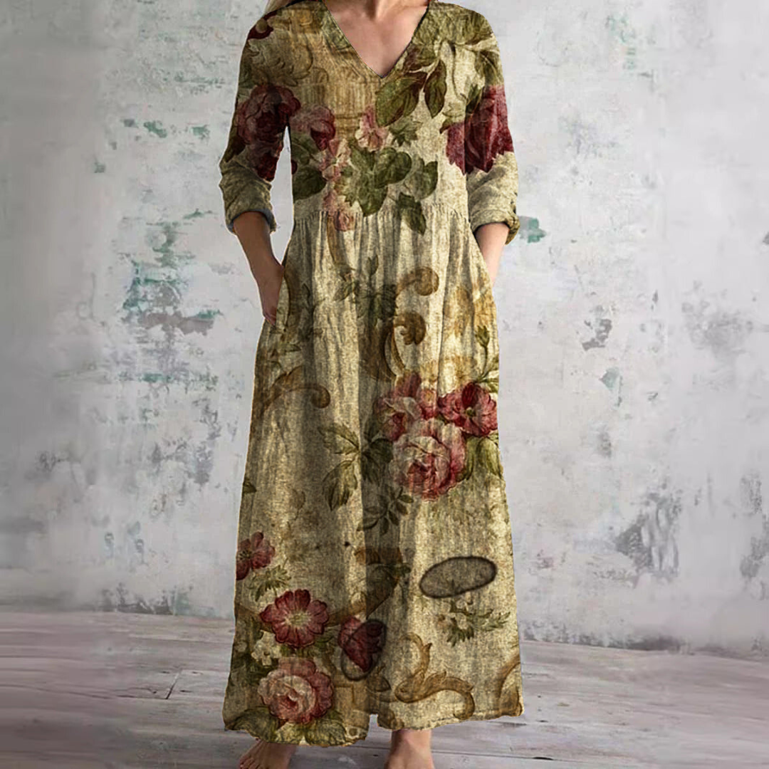 Levoire | Robe Florale Grâce Vintage Beige