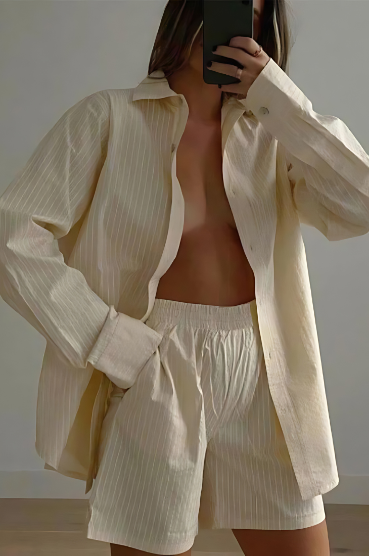 Levoire | Ensemble De Shorts Et De Blouse Rayés Khaki
