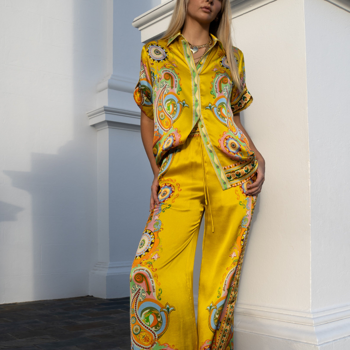 Levoire | Haut Bohème En Soie Et Ensemble De Pantalons Haut + Pantalon Palazzo