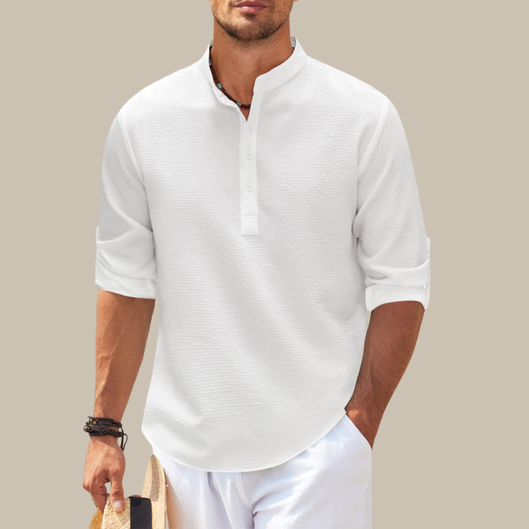 Levoire | Chemise Élégante En Lin Avec Col Mao blanc