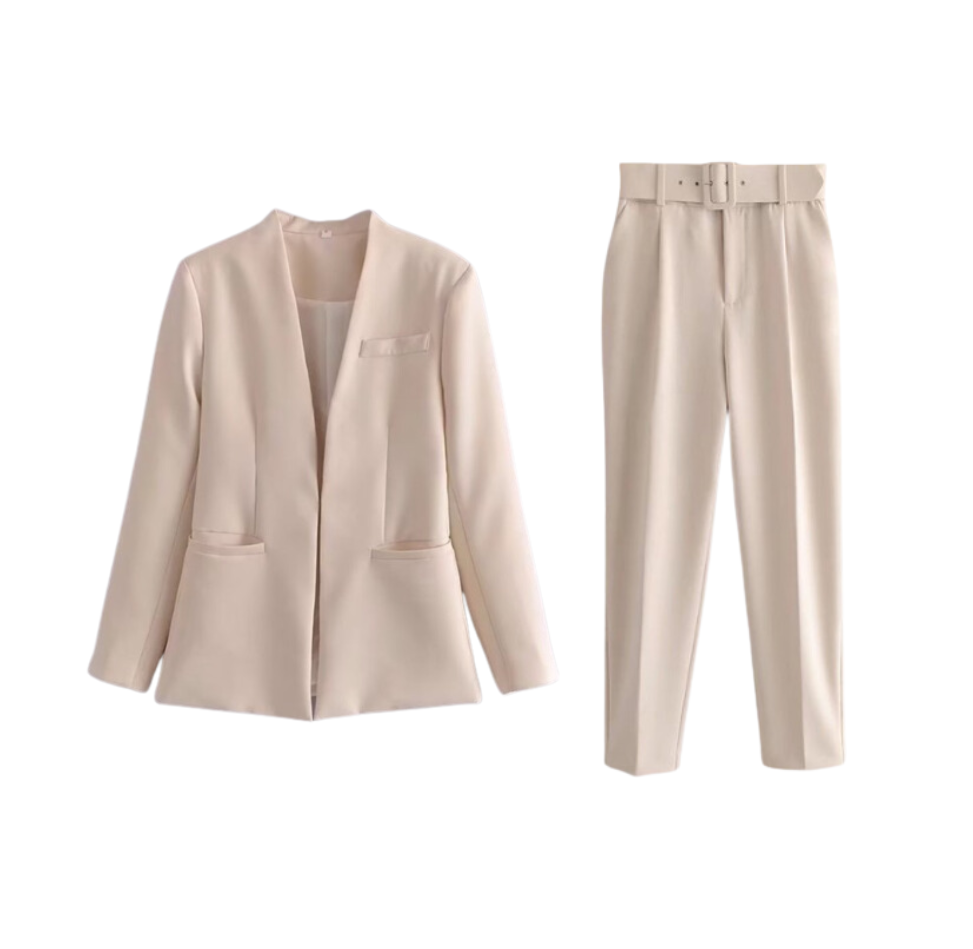 Levoire | Blazer Satz Veste & Pantalons Avec Ceinture Beige