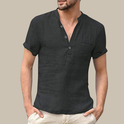 Levoire | Chemise En Lin Élégante À Manches Courtes Et Décolleté En V
