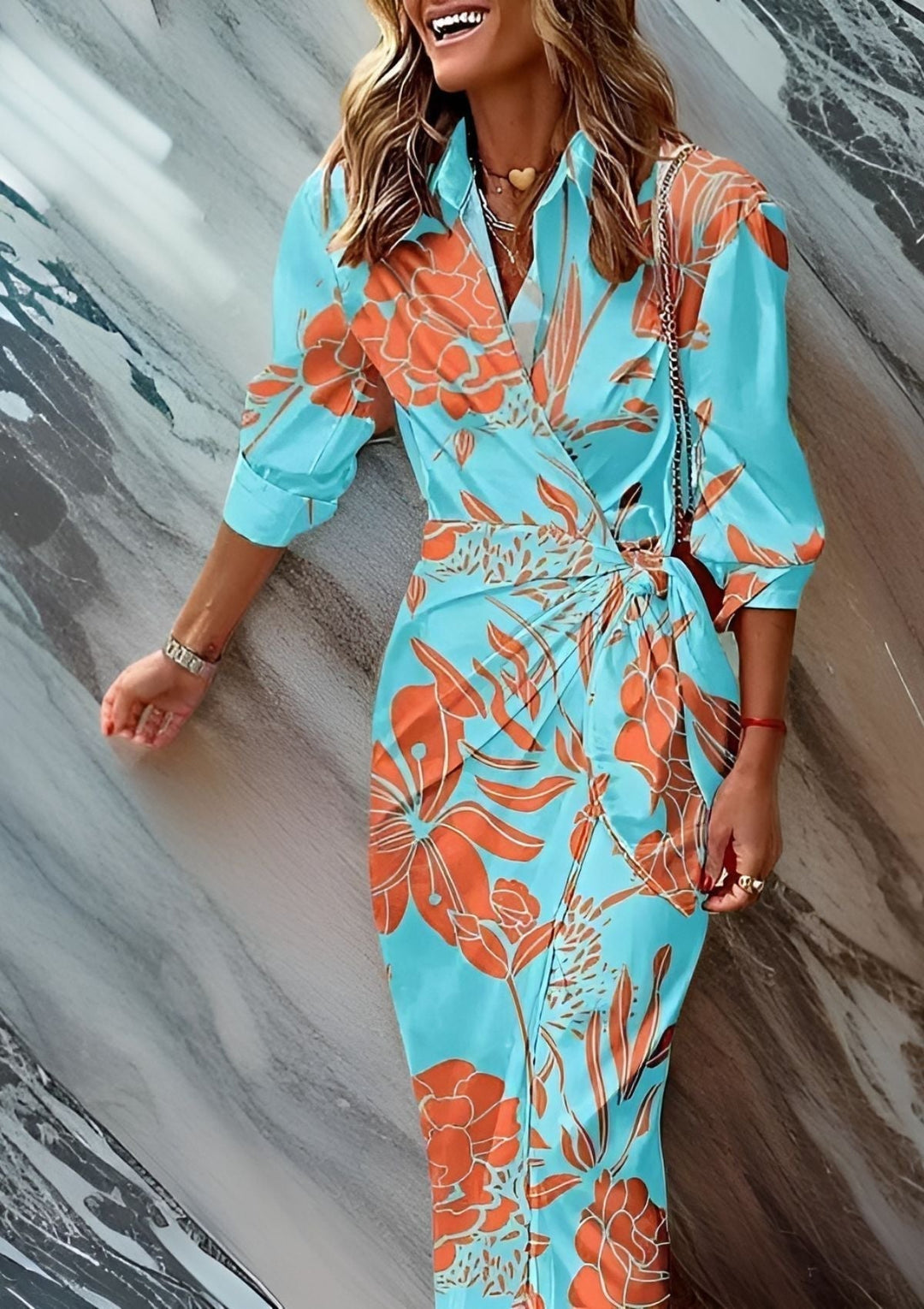 Levoire | Robe Imprimée Avec Motif Créatif Turquoise