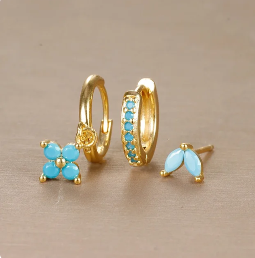 Levoire | Boucles D'Oreilles En Argent Et En Or Ensemble De Clous Et De Boucles D'Oreilles Or Bleu