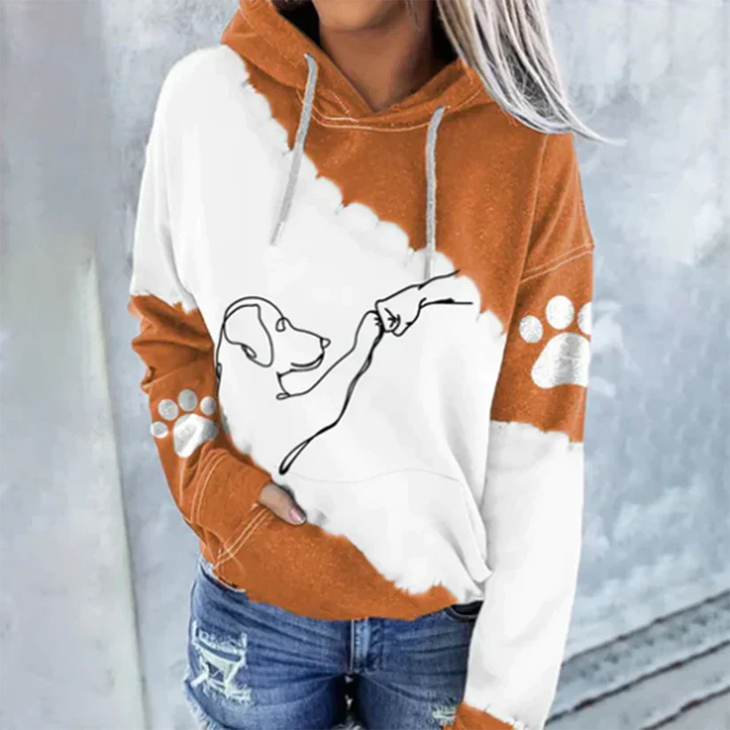 Levoire | Sweat À Capuche Tendance Avec Imprimé Chien Orange