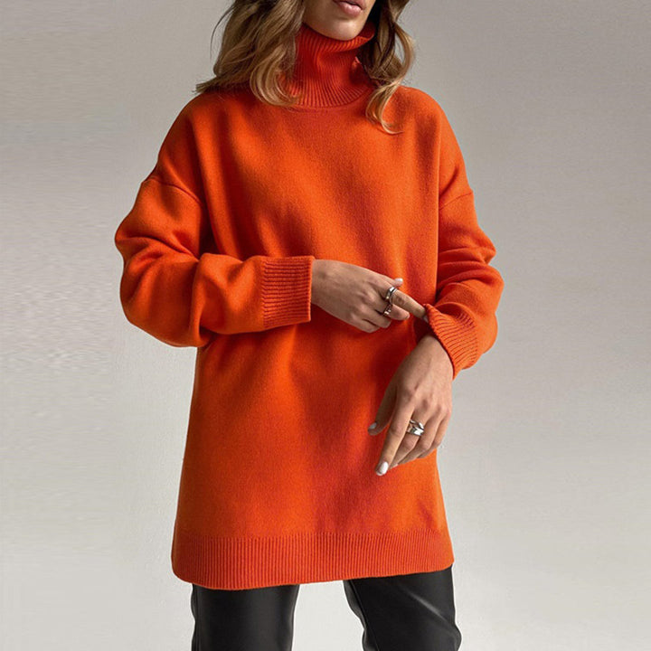 Levoire | Élégant Tricot À Fente Latérale Avec Col Orange