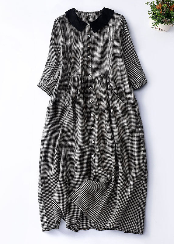 Levoire | Robe noire à carreaux avec col Peter Pan Noir