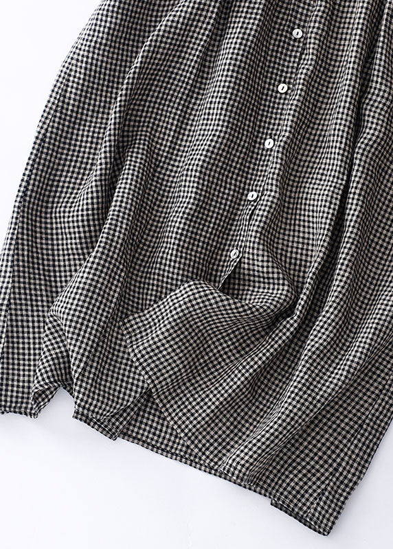 Levoire | Robe noire à carreaux avec col Peter Pan