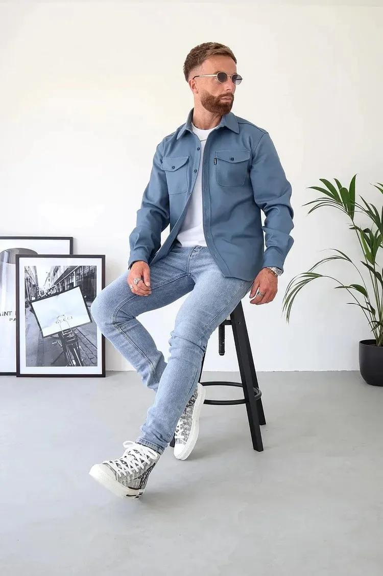Levoire | Col Bouton Chemise Vêtements Pour Hommes Bleu