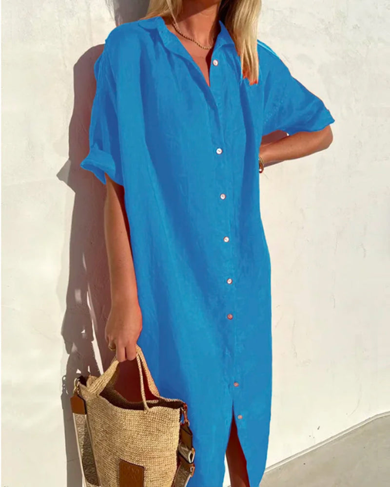 Levoire | Robe Longue À Manches Courtes Robe D'Été Bleu