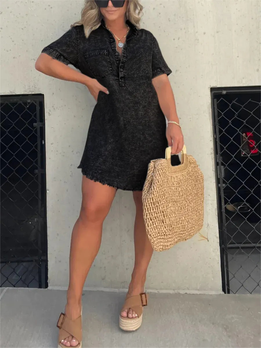 Levoire | Manches Courtes Coupe Décontractée Robe Mini Robe D'Été Noir