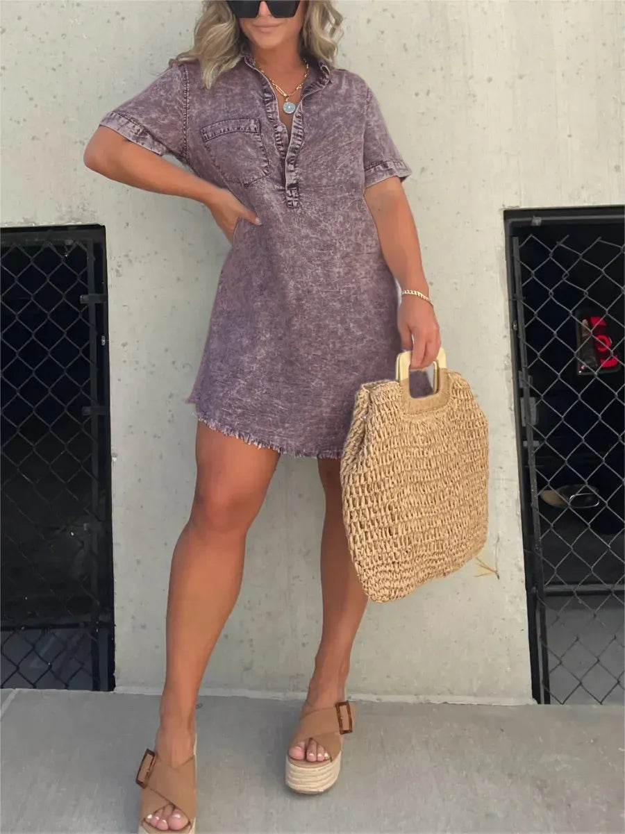 Levoire | Manches Courtes Coupe Décontractée Robe Mini Robe D'Été Lilas