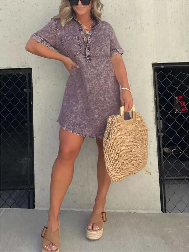 Levoire | Manches Courtes Coupe Décontractée Robe Mini Robe D'Été Lilas