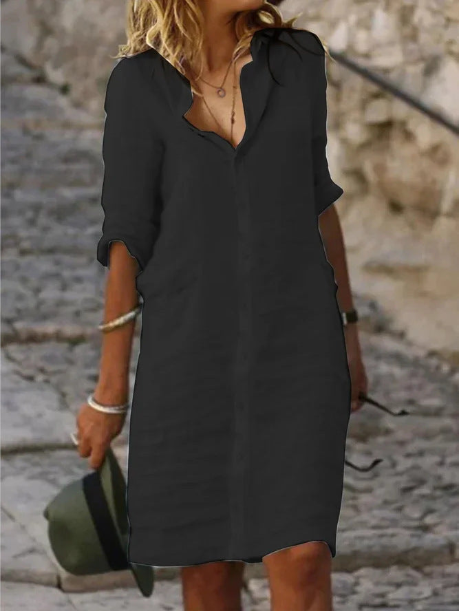 Levoire | Robe À Boutons À Manches Longues En Lin Noir