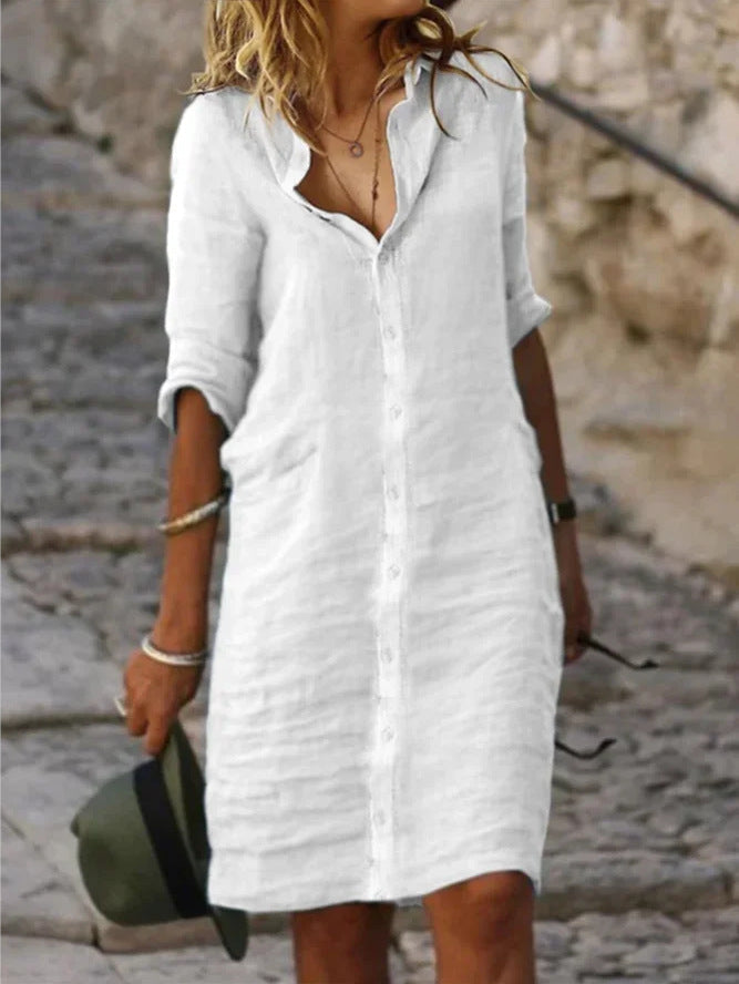 Levoire | Robe À Boutons À Manches Longues En Lin Blanc