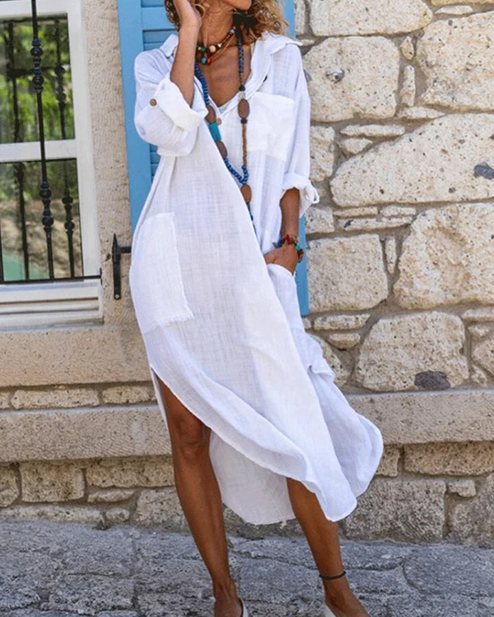 Levoire | Coupe Décontractée Longues Manches Robe Midi Robe D'Été Blanc