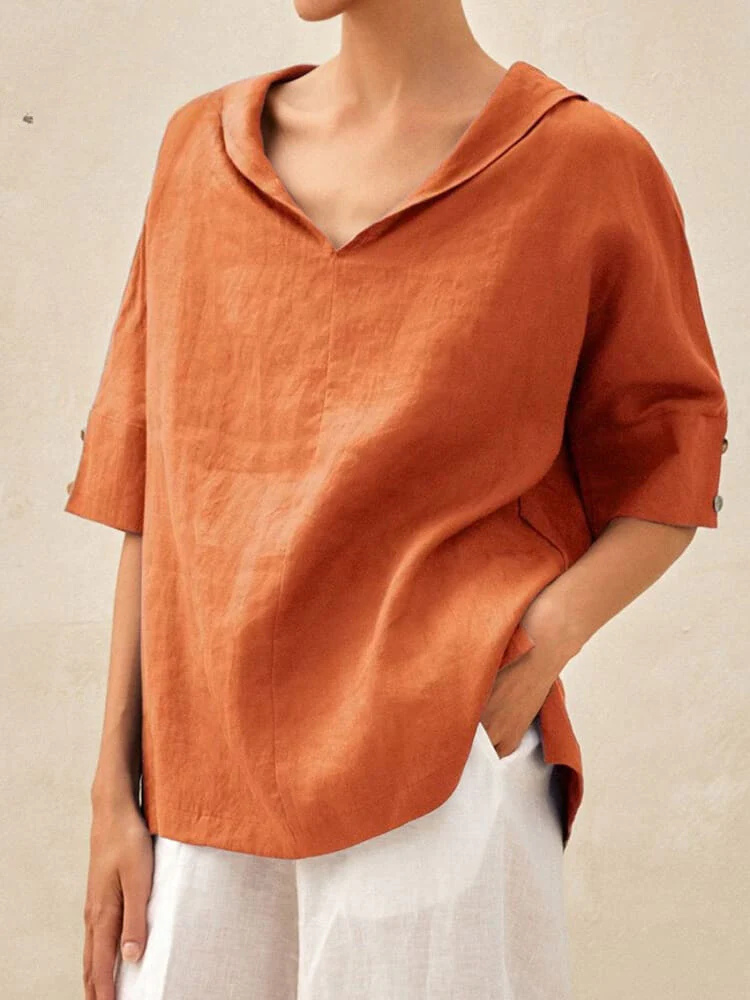 Levoire | Blouse Décontractée À Manches Courtes Pour Femmes Coupe Ample Orange