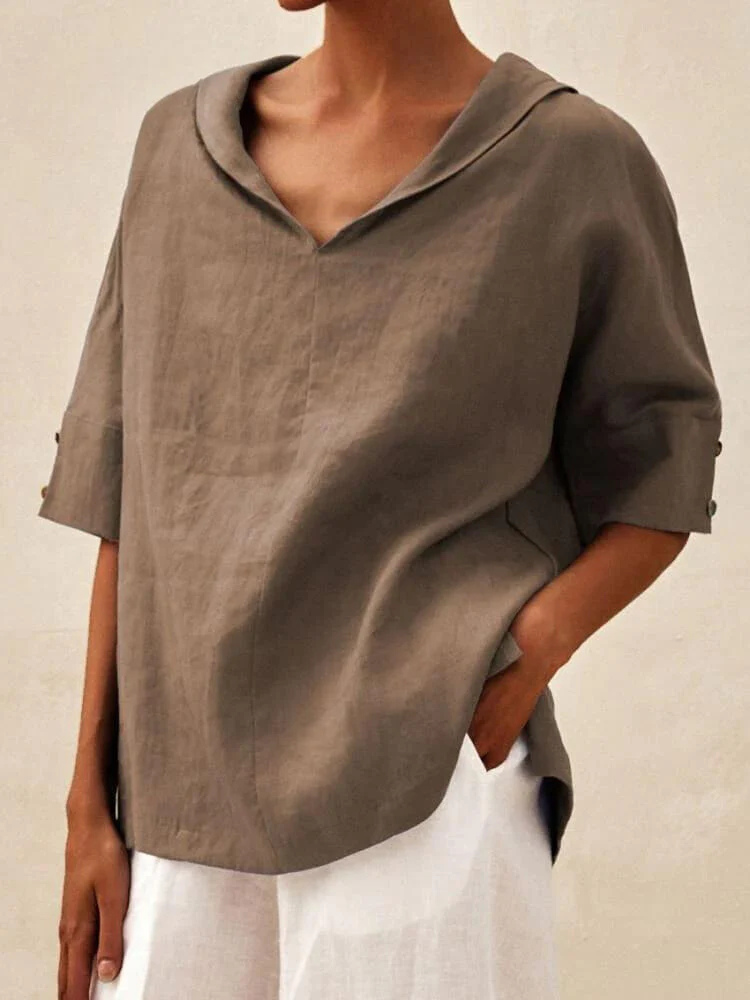 Levoire | Blouse Décontractée À Manches Courtes Pour Femmes Coupe Ample Khaki