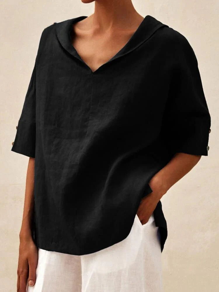 Levoire | Blouse Décontractée À Manches Courtes Pour Femmes Coupe Ample Noir
