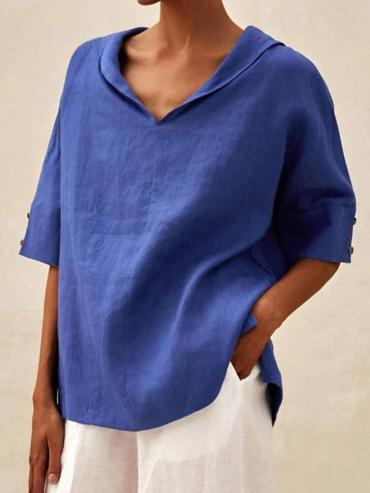 Levoire | Blouse Décontractée À Manches Courtes Pour Femmes Coupe Ample Bleu