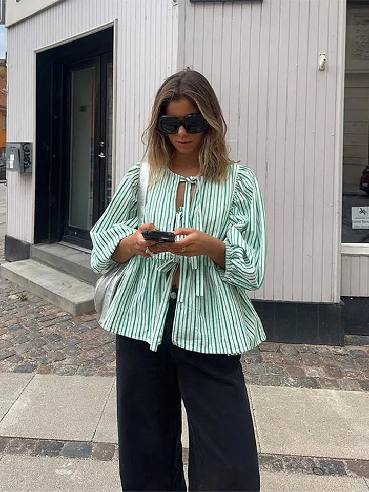 Levoire | Blouse Pour Femmes Avec Bretelles Lâches À L'Avant Et Manches Bouffantes