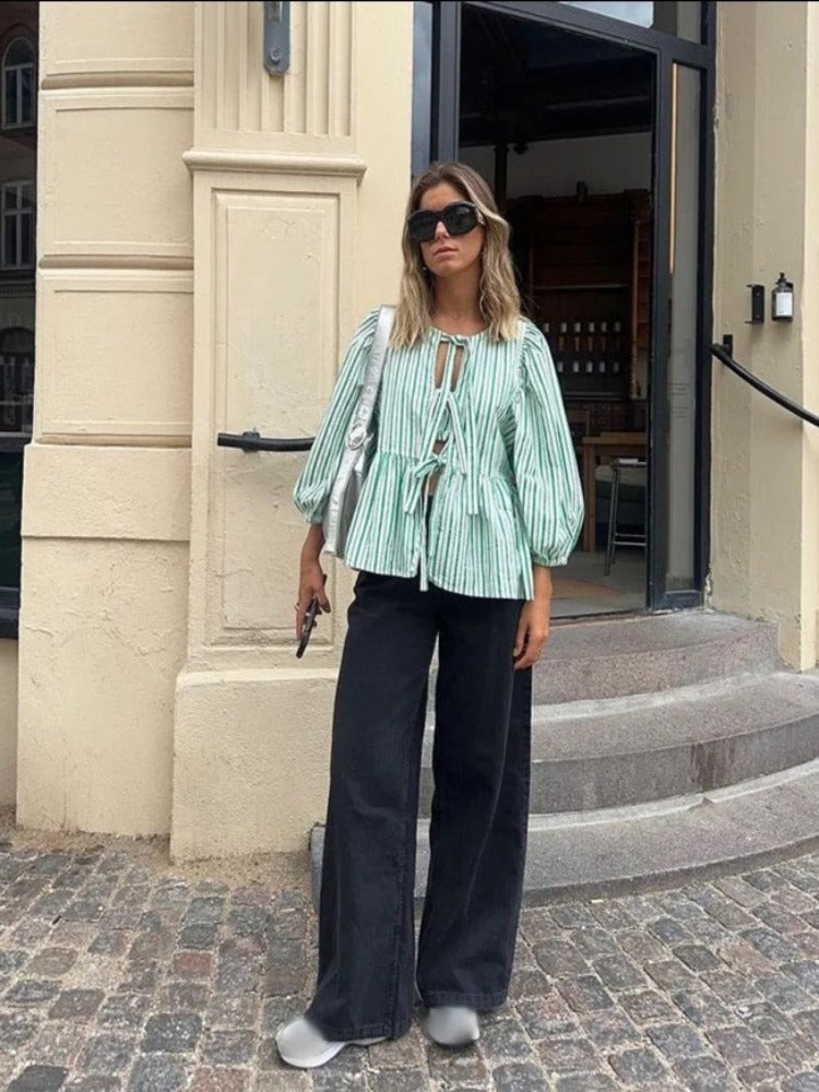 Levoire | Blouse Pour Femmes Avec Bretelles Lâches À L'Avant Et Manches Bouffantes