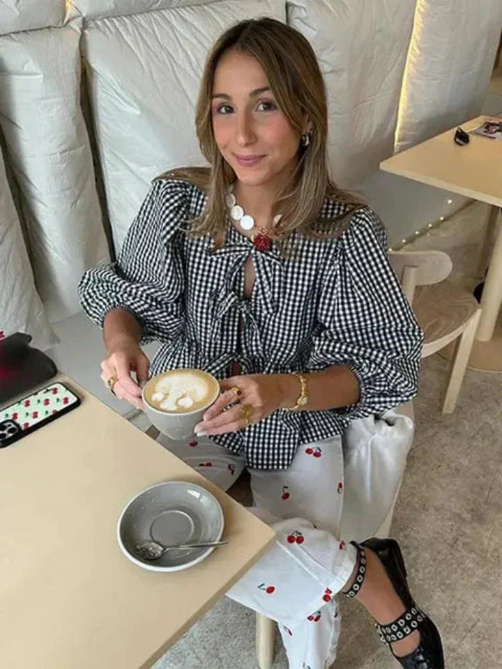 Levoire | Blouse Pour Femmes Avec Bretelles Lâches À L'Avant Et Manches Bouffantes Noir