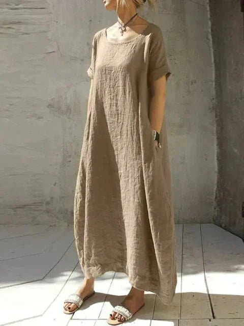 Levoire | Robe Maxi En Coton Et Lin Grande Taille Khaki