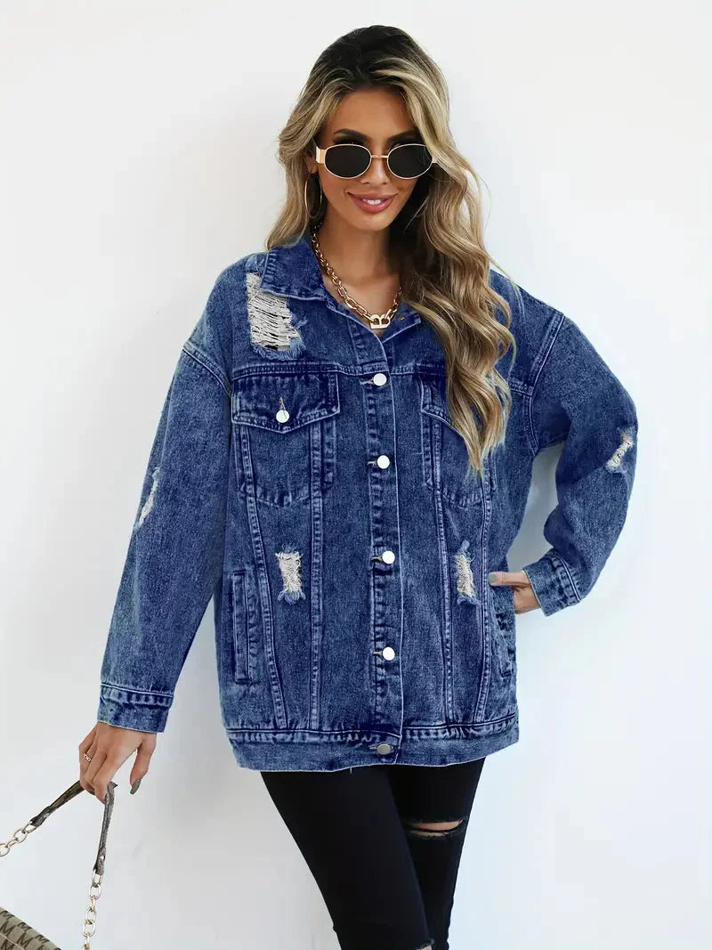 Levoire | Veste En Jean Déchirée Modèle Large Veste En Jean Pour Femmes