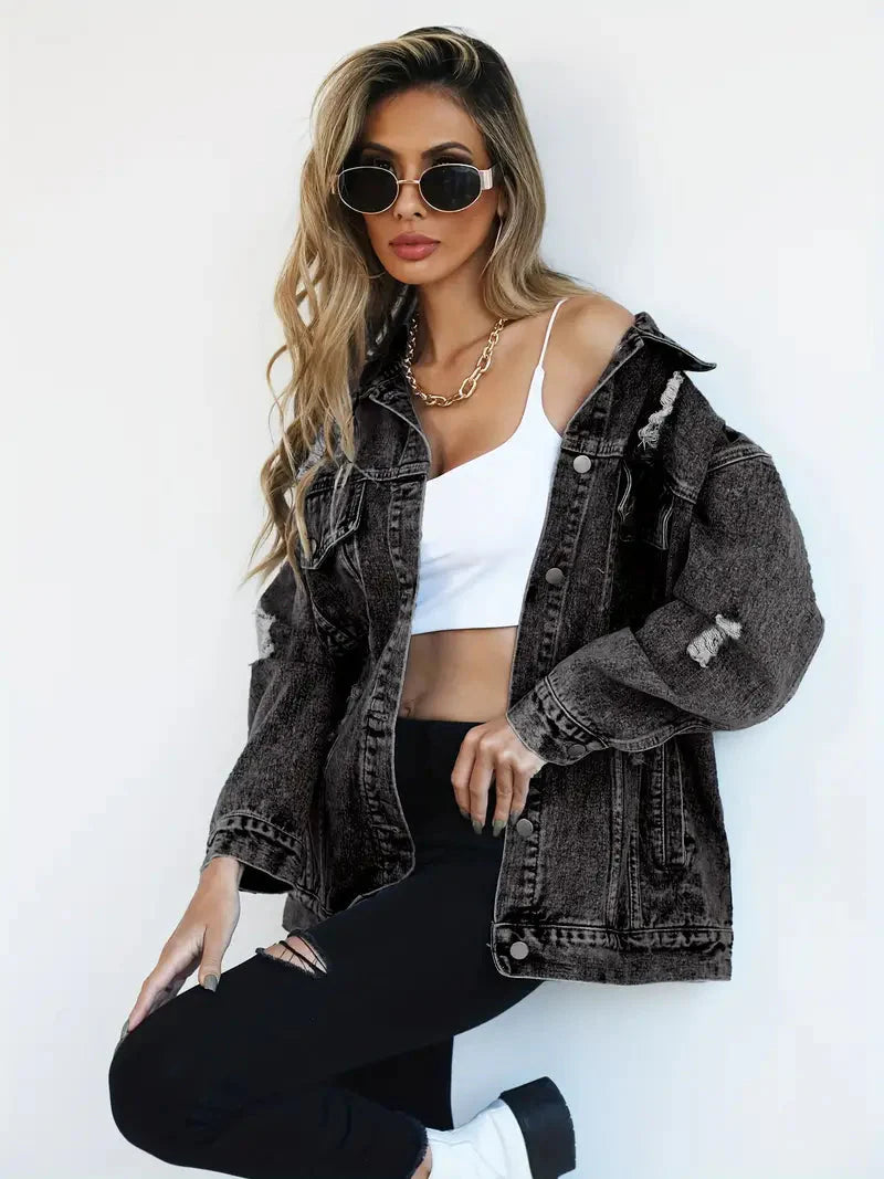 Levoire | Veste En Jean Déchirée Modèle Large Veste En Jean Pour Femmes