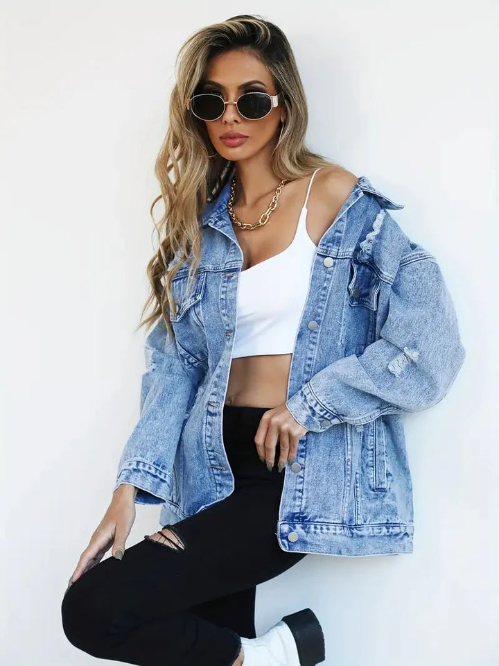 Levoire | Veste En Jean Déchirée Modèle Large Veste En Jean Pour Femmes