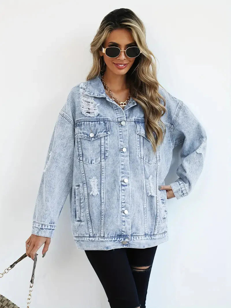 Levoire | Veste En Jean Déchirée Modèle Large Veste En Jean Pour Femmes