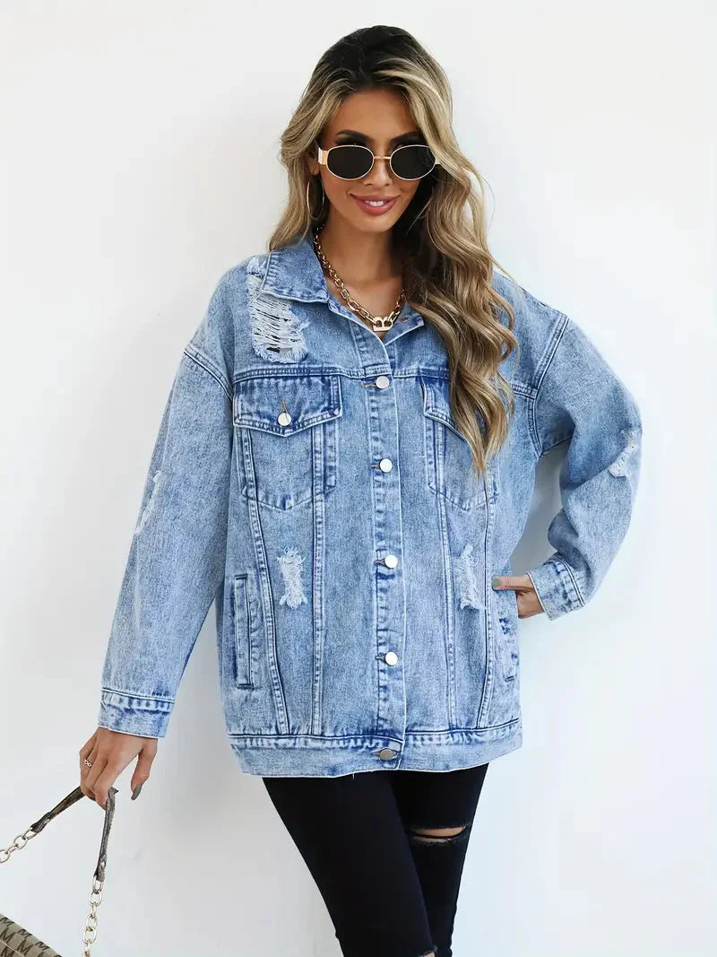 Levoire | Veste En Jean Déchirée Modèle Large Veste En Jean Pour Femmes