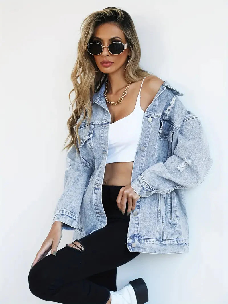 Levoire | Veste En Jean Déchirée Modèle Large Veste En Jean Pour Femmes