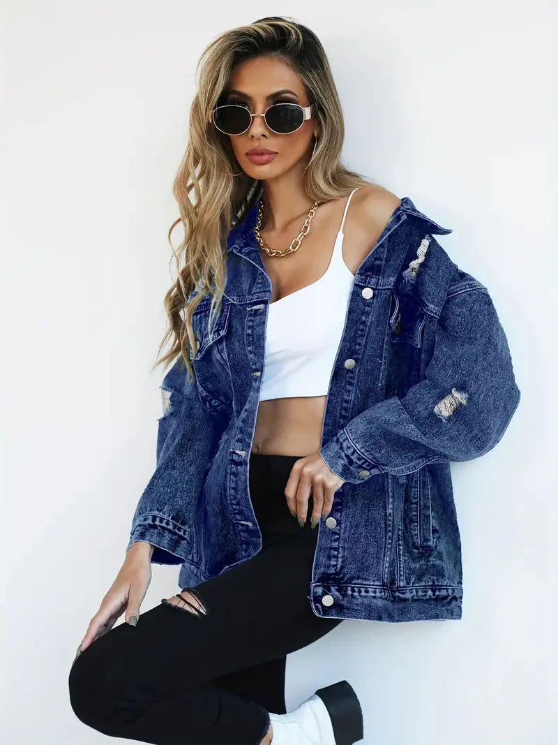 Levoire | Veste En Jean Déchirée Modèle Large Veste En Jean Pour Femmes
