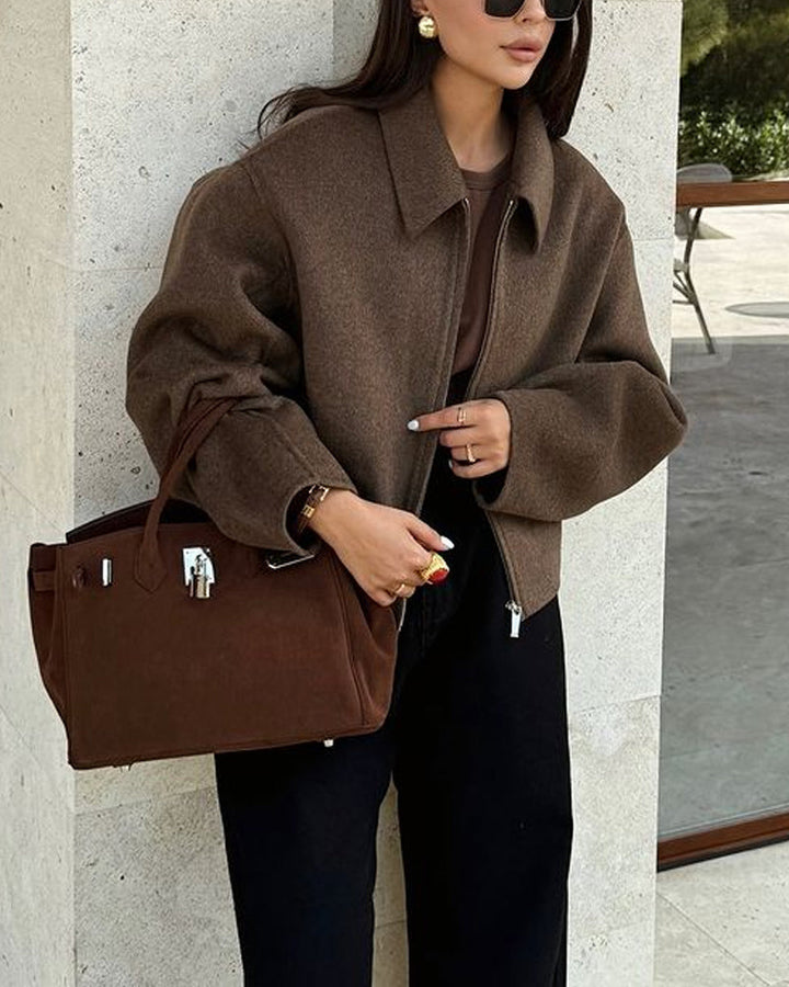 Levoire | Veste D'Automne Marron Avec Zip Pour Femmes Braun