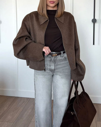 Levoire | Veste D'Automne Marron Avec Zip Pour Femmes