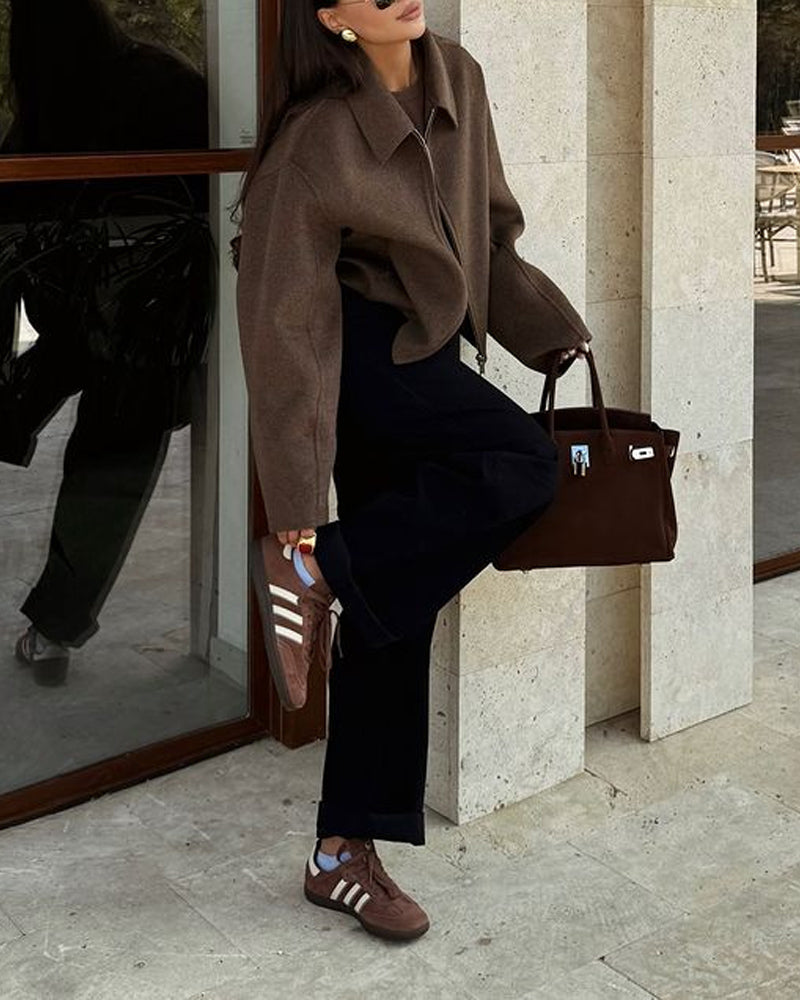 Levoire | Veste D'Automne Marron Avec Zip Pour Femmes